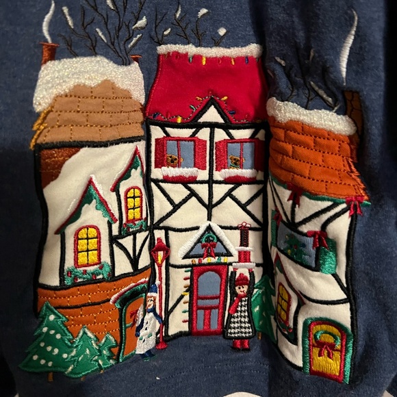 BECHAMEL Embroidered Applique Christmas Winter Village Cardigan Women's Size 3X - Picture 3 of 6